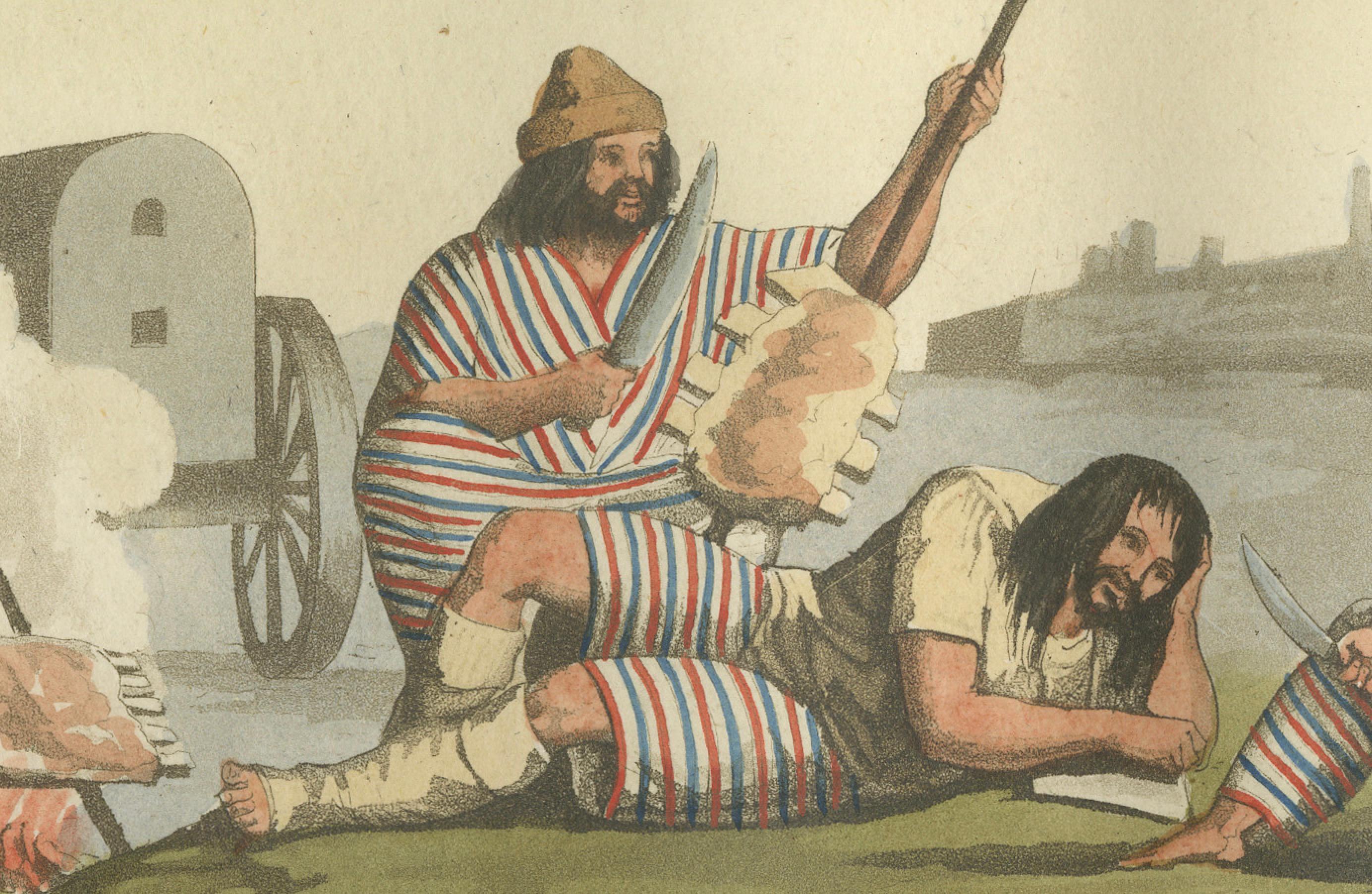Carta Guerrieri indigeni, Sud America del primo Ottocento - Ferrario-Bonatti in vendita