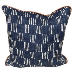 Indigo and Cream  Batik Style Modern Print with Faux Leather Trim Detail