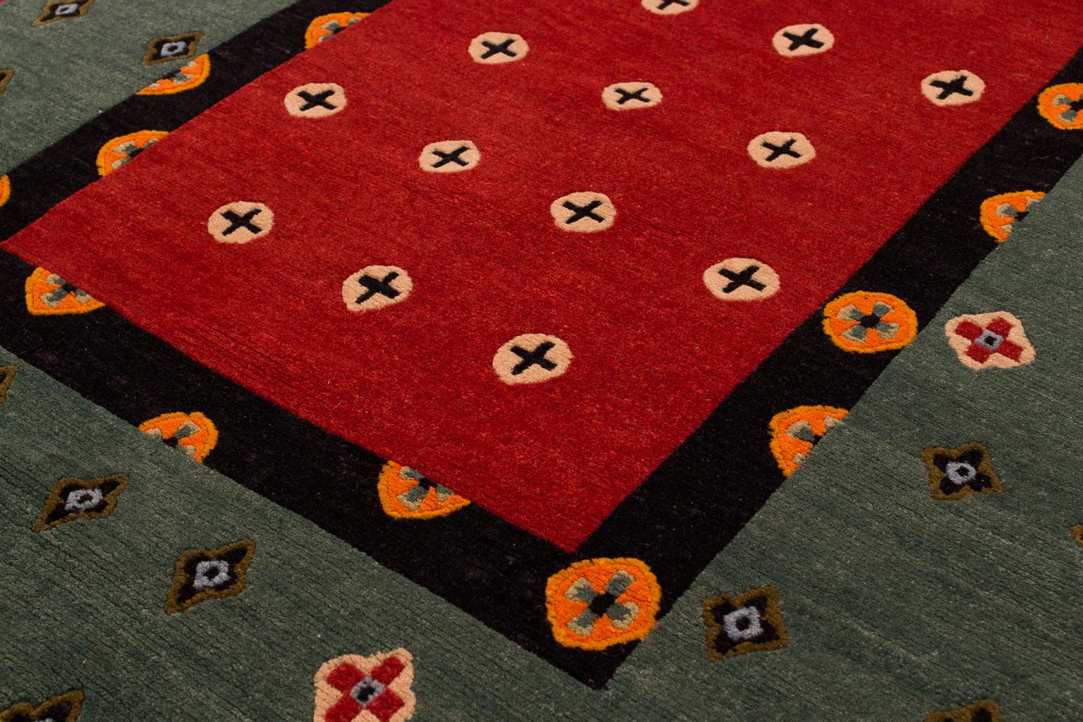 Nepalese Indigo and Red Tribal Accessory Runner Rug with Border Plus by Joseph Carini For Sale