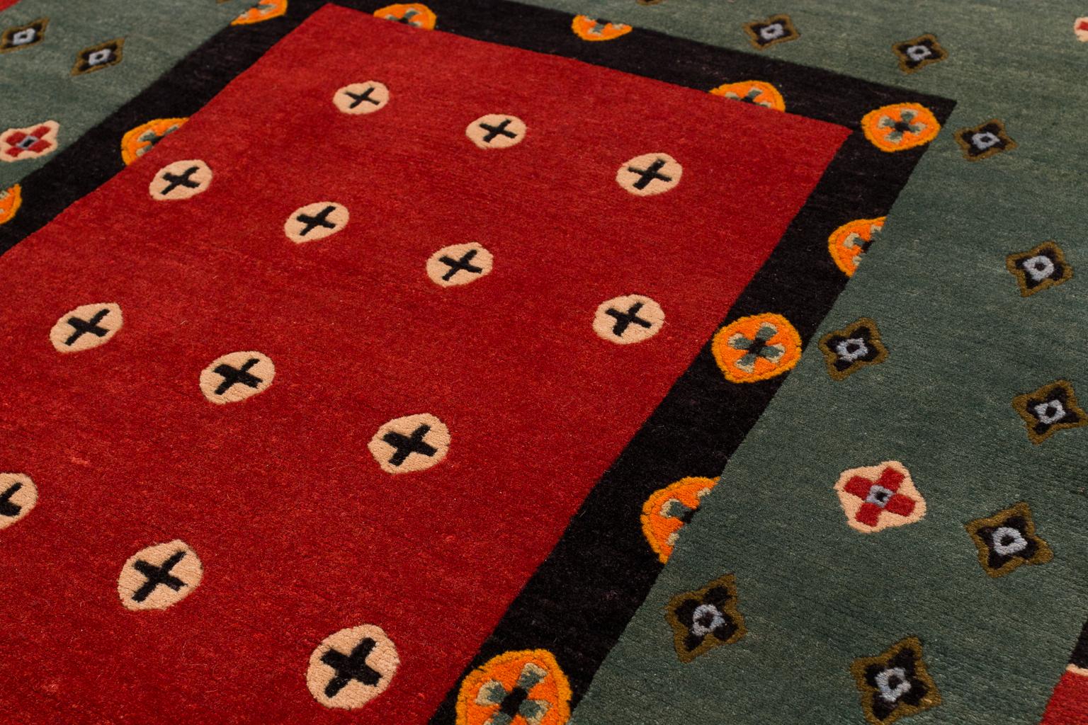 Hand-Woven Indigo and Red Tribal Accessory Runner Rug with Border Plus by Joseph Carini For Sale