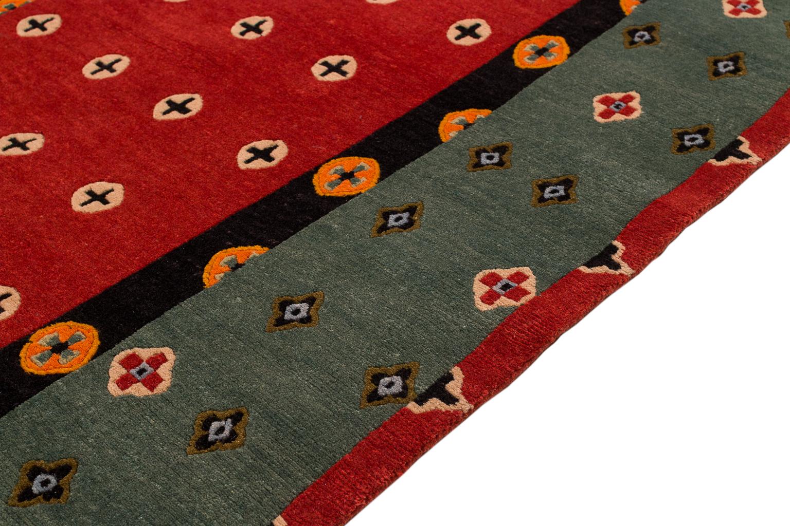 Indigo and Red Tribal Accessory Runner Rug with Border Plus by Joseph Carini In New Condition For Sale In New York, NY