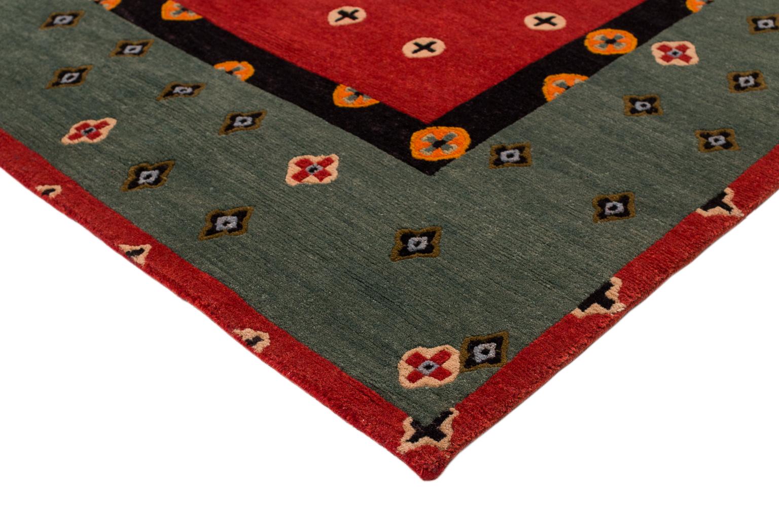 Contemporary Indigo and Red Tribal Accessory Runner Rug with Border Plus by Joseph Carini For Sale