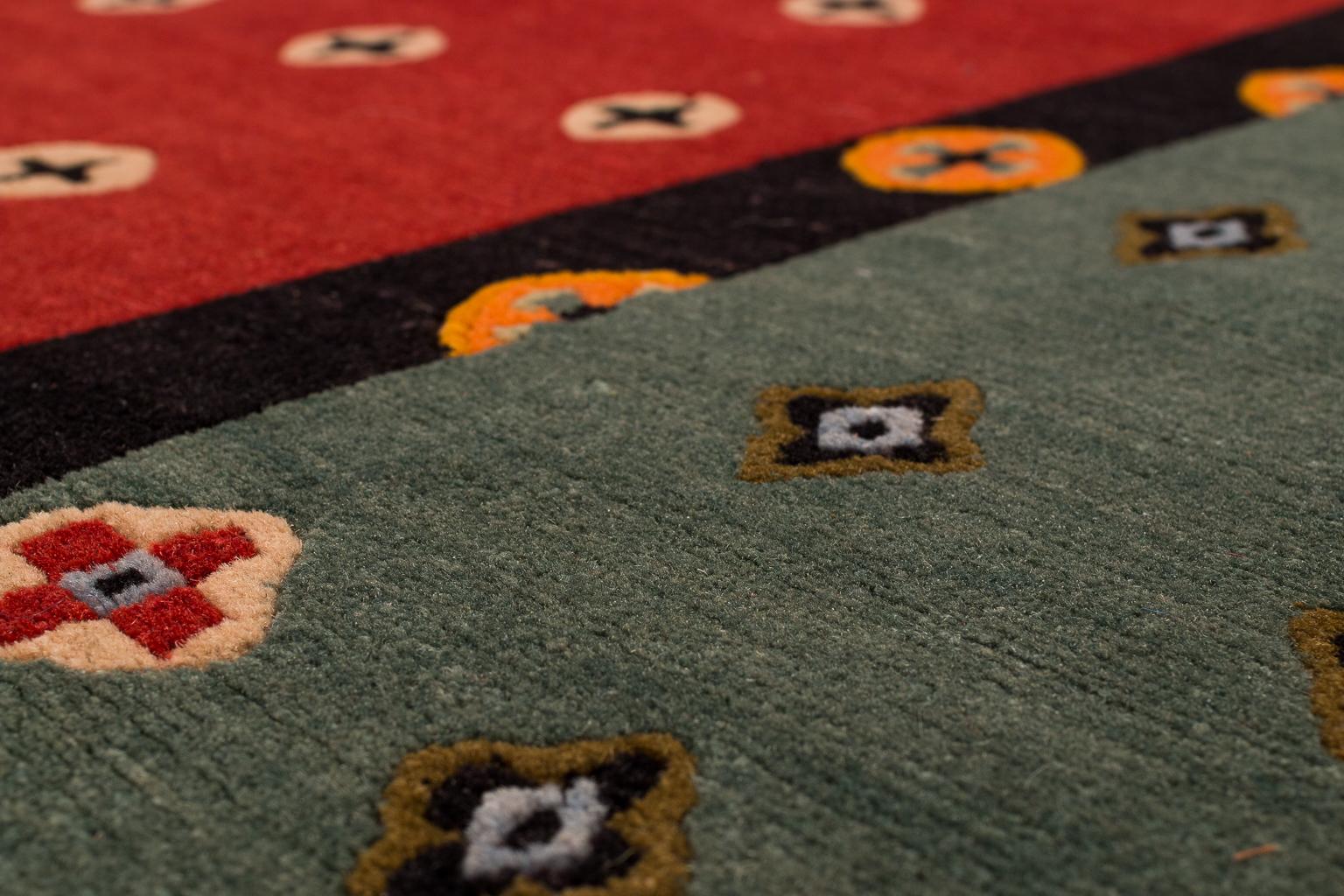 Wool Indigo and Red Tribal Accessory Runner Rug with Border Plus by Joseph Carini For Sale