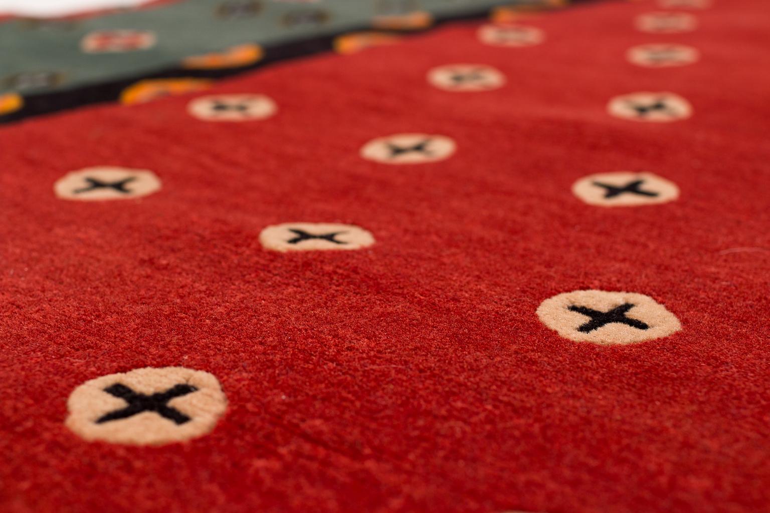 Indigo and Red Tribal Accessory Runner Rug with Border Plus by Joseph Carini For Sale 1