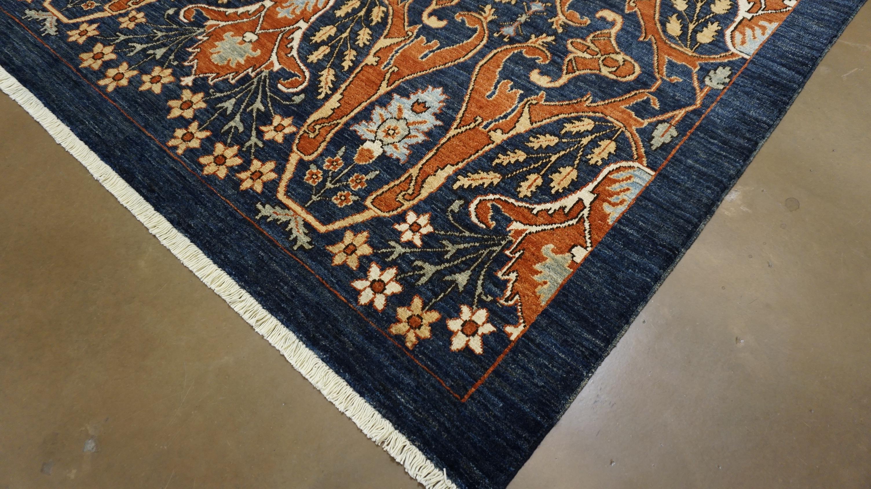 Indigo and Rust All Over Large Scale Designed Wool Rug 9'x12'2'' For Sale 3