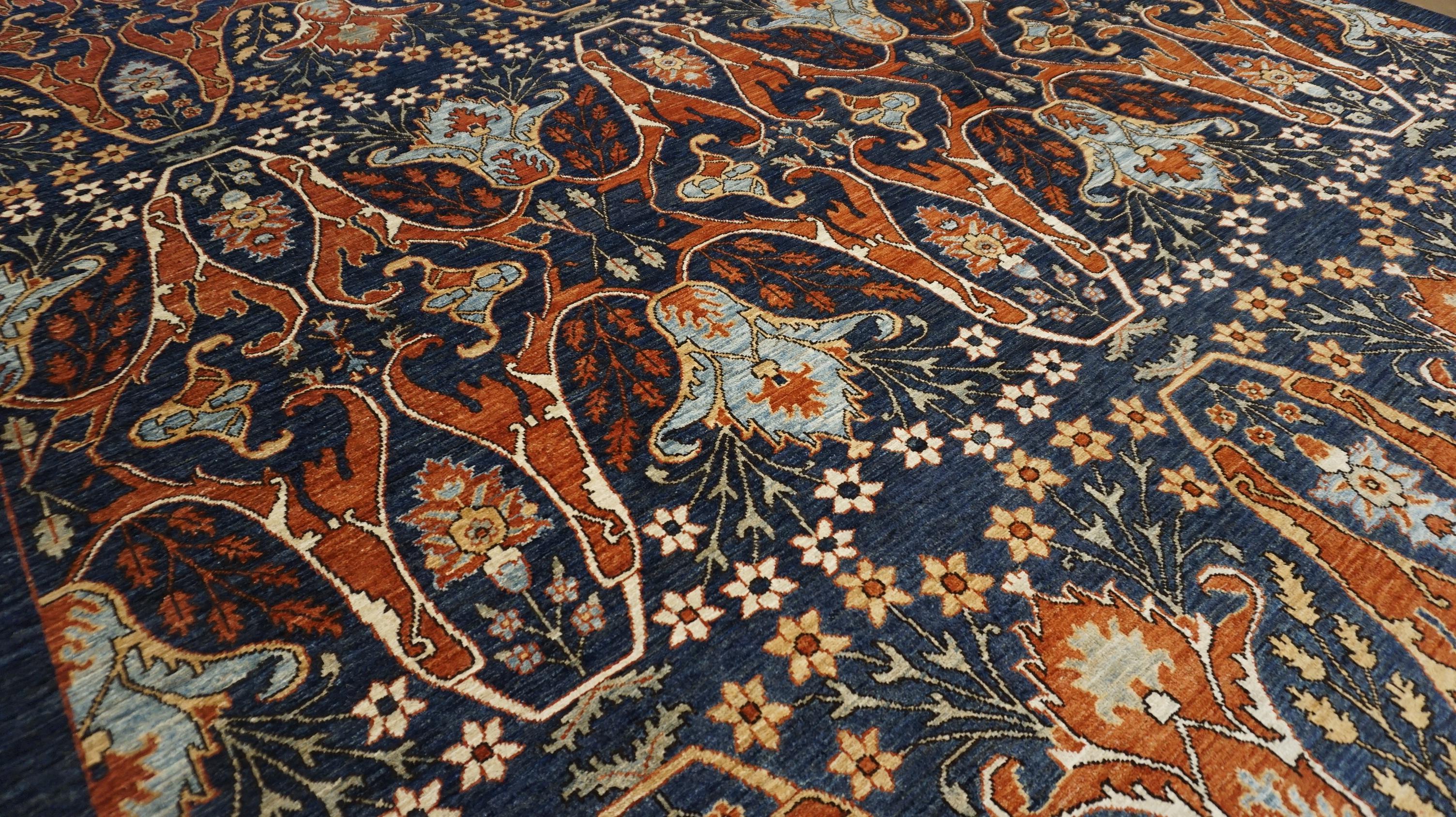 Indigo and Rust All Over Large Scale Designed Wool Rug 9'x12'2'' For Sale 1