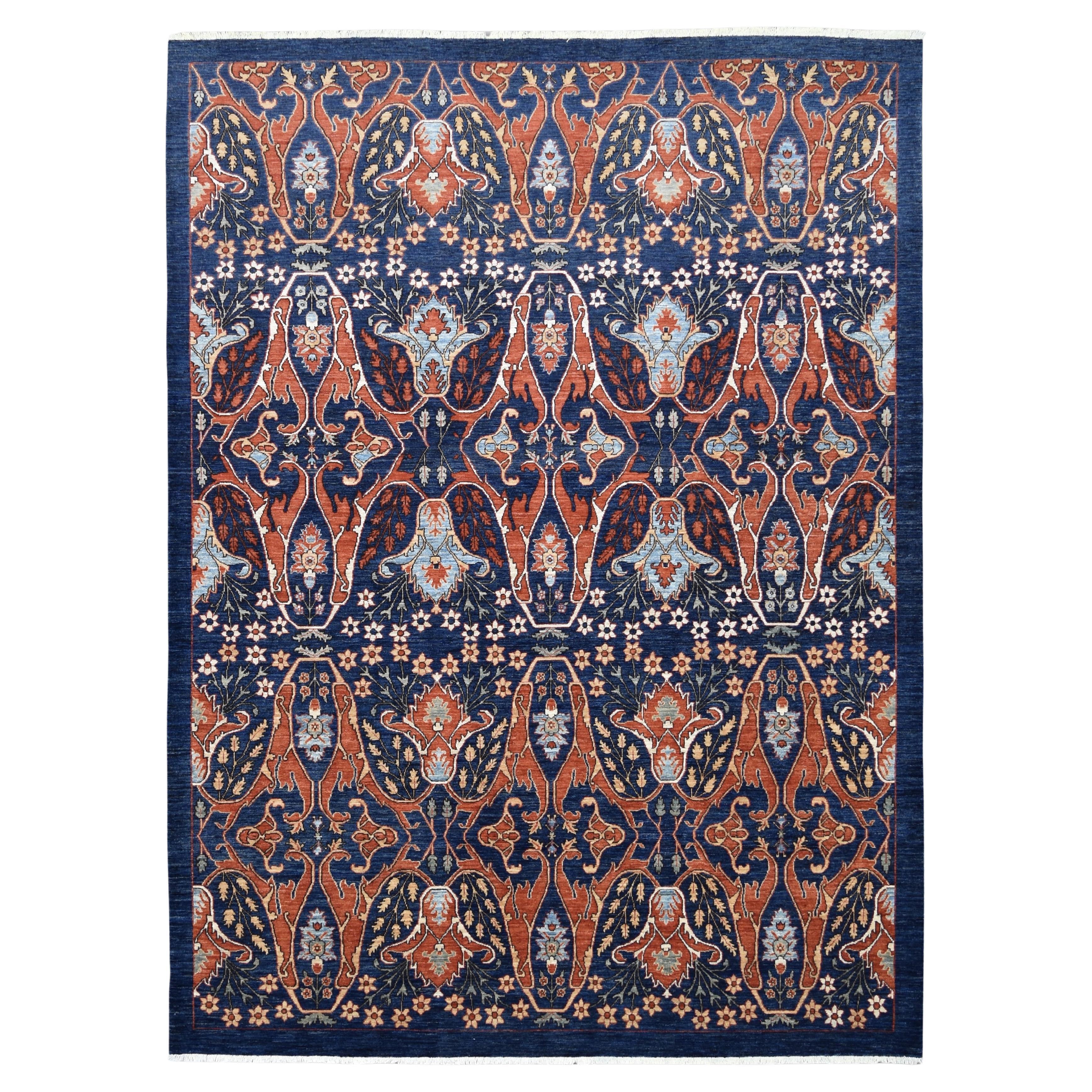 Indigo and Rust All Over Large Scale Designed Wool Rug 9'x12'2'' For Sale