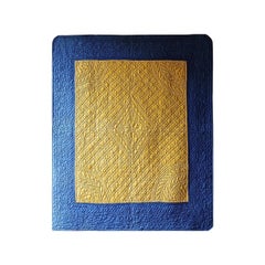 Antique Indigo and Saffron Yellow Cotton Quilt French, Early 19th Century