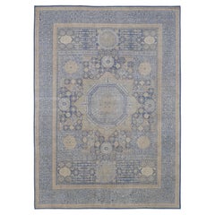 Indigo and Sand Mamluk Design Hand-Knotted Wool Rug – 9' x 12'2"