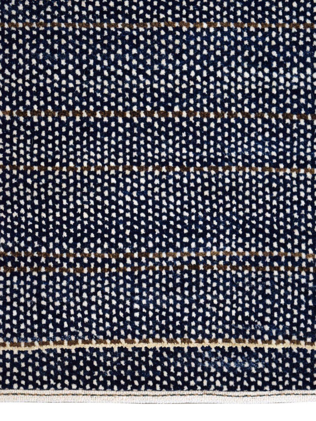 Minimalistischer persischer Teppich aus Wolle in Indigo, Schwarz und Creme, 10' x 10' 1
