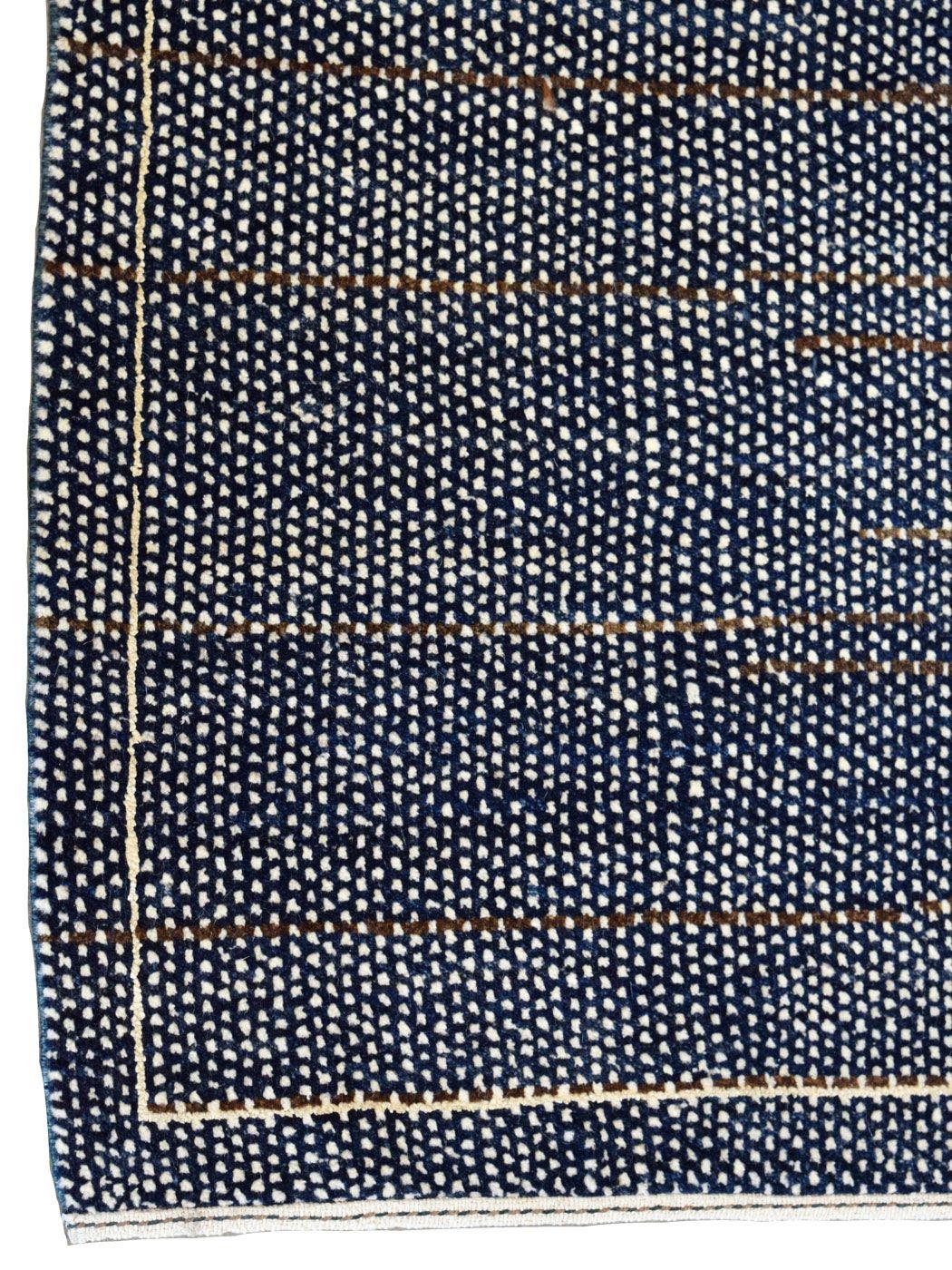 Minimalistischer persischer Teppich aus Wolle in Indigo, Schwarz und Creme, 10' x 10' 2