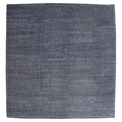 Tapis persan minimaliste en laine indigo, noire et crème, 10' x 10'