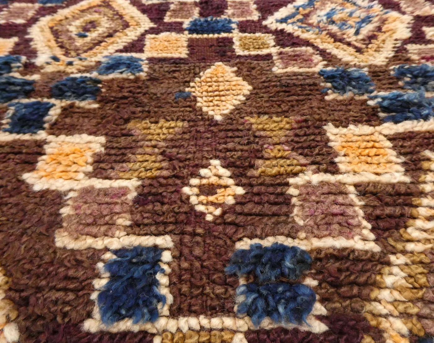 Indigo Blue and Chocolate 1970s Moroccan Zayane Wool Rug For Sale 5
