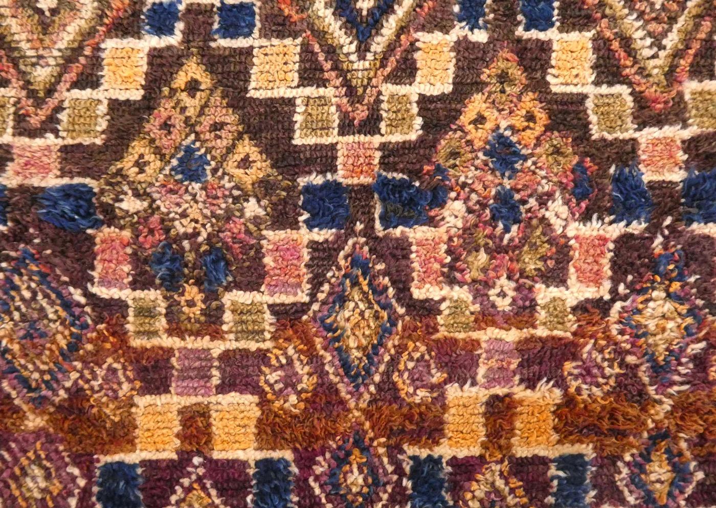 Hand-Knotted Indigo Blue and Chocolate 1970s Moroccan Zayane Wool Rug For Sale