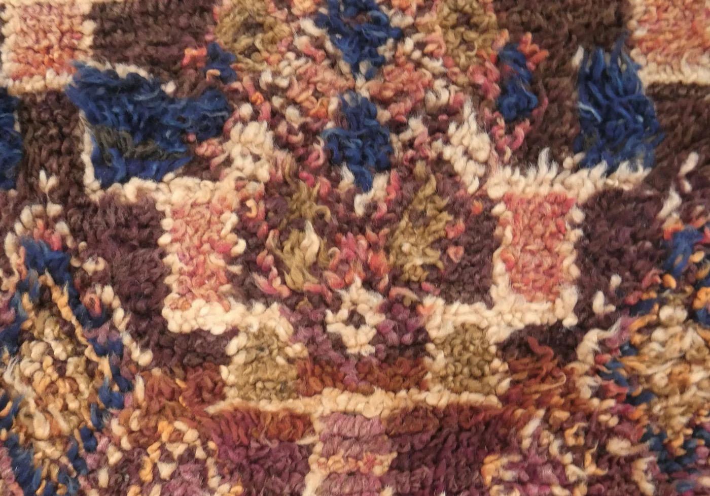 Indigo Blue and Chocolate 1970s Moroccan Zayane Wool Rug In Good Condition For Sale In Los Angeles, CA