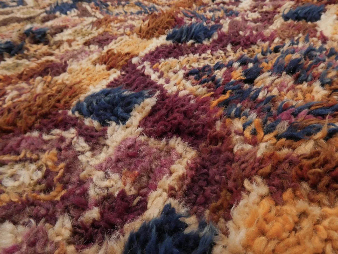 Indigo Blue and Chocolate 1970s Moroccan Zayane Wool Rug For Sale 2