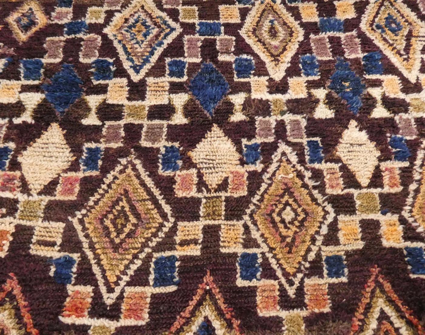Indigo Blue and Chocolate 1970s Moroccan Zayane Wool Rug For Sale 3