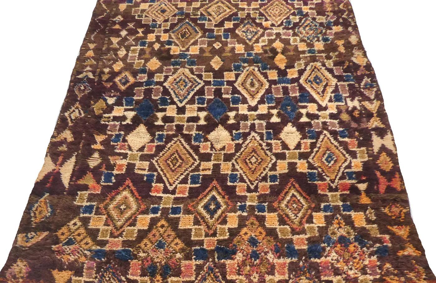 Indigo Blue and Chocolate 1970s Moroccan Zayane Wool Rug For Sale 4