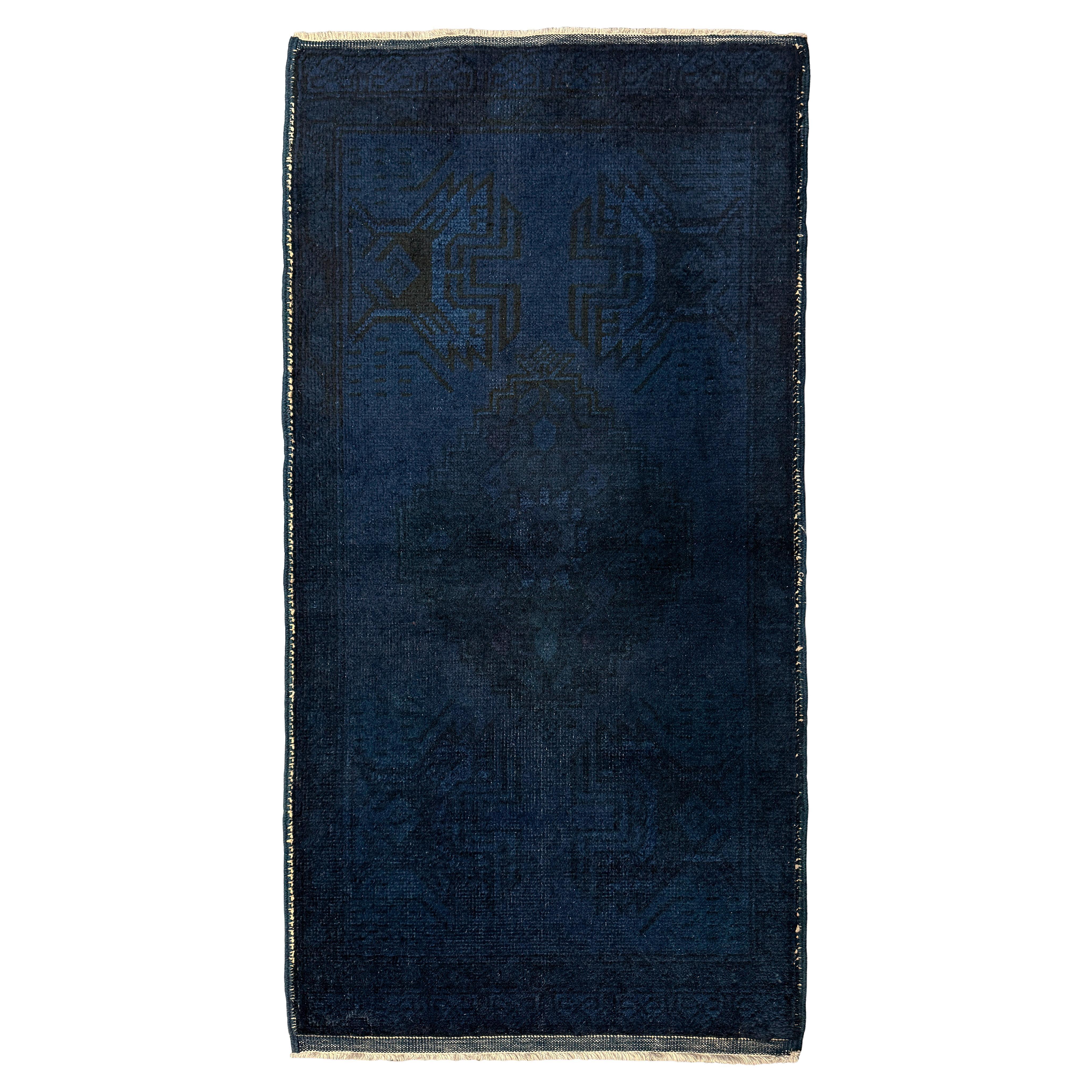 Mini tappeto astratto blu indaco - Zerbino turco fatto a mano - 2x3 in vendita