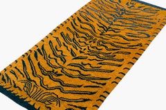 Indigo Blue and Gold Hand Knotted Wool Tiger Accessory Carpet by Joseph Carini
