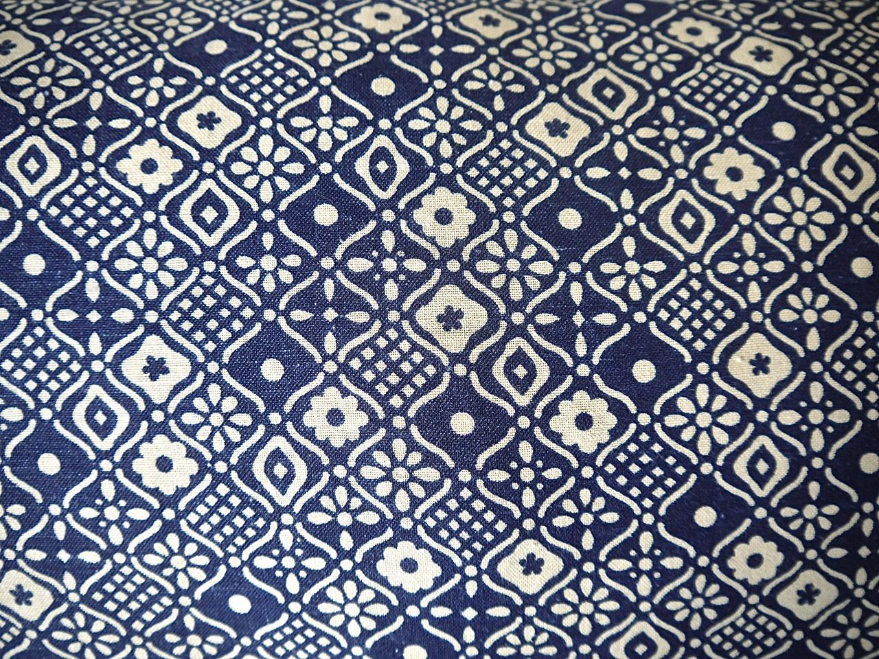 Indigo Blue and Off-White Print Cotton Pillow, French, Midcentury For Sale 2