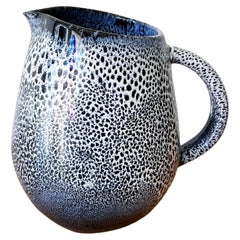 Indigo Blue and White Handmade Organic Modern Ceramic Pitcher, in Stock