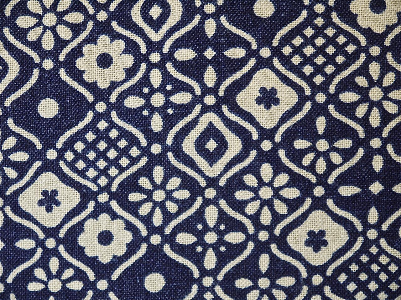 Mid-Century Modern Indigo Blue and White Print Cotton Pillow French, Midcentury