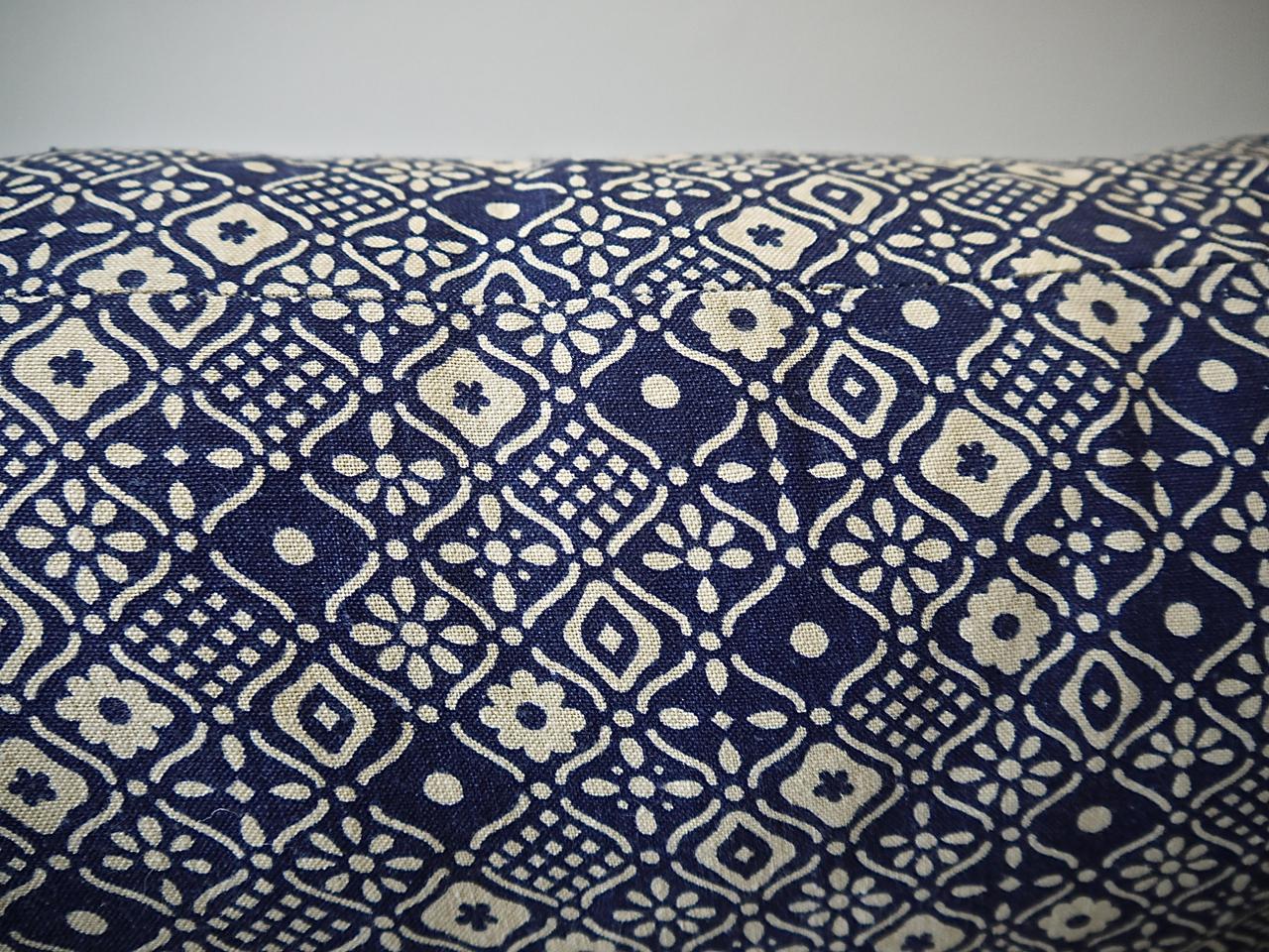 Indigo Blue and White Print Cotton Pillow French, Midcentury 1