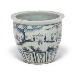 Chinese Indigo Blue and White Scroll Jar