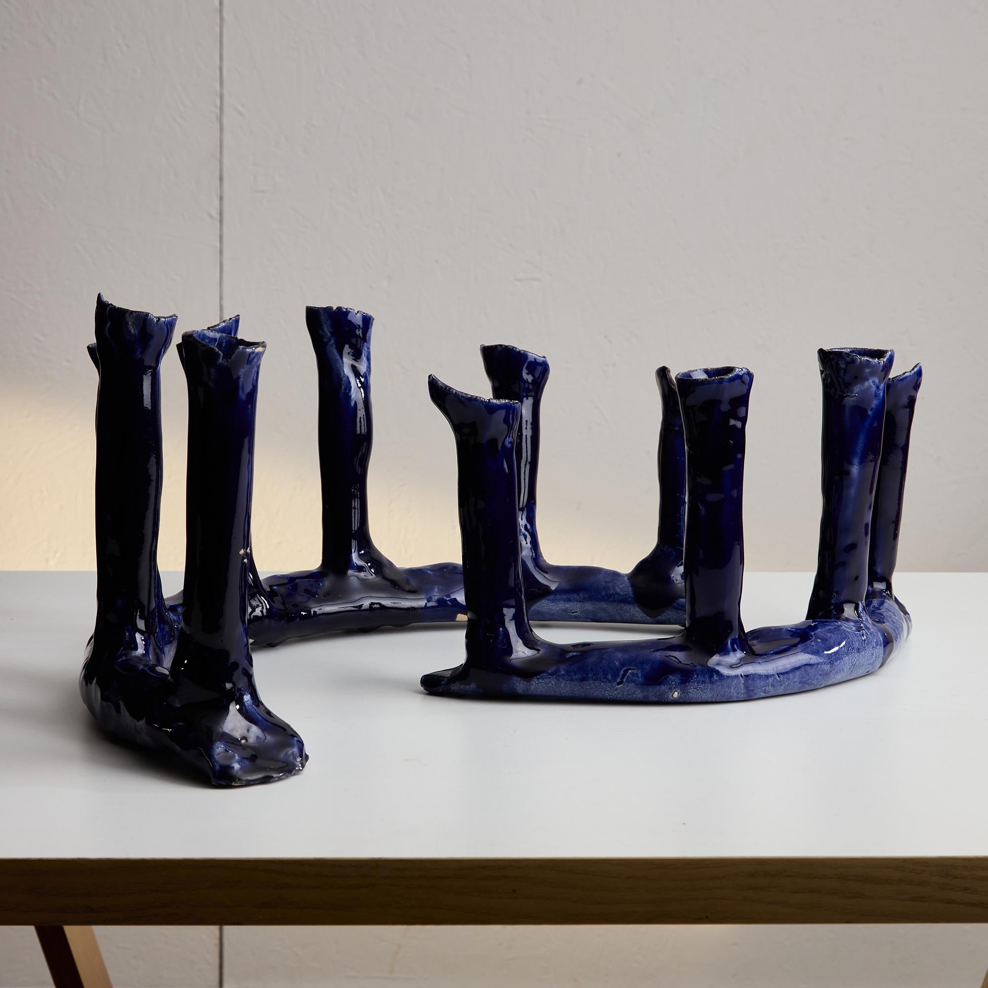 Set di portacandele in ceramica blu indaco In condizioni buone in vendita a Budapest, HU