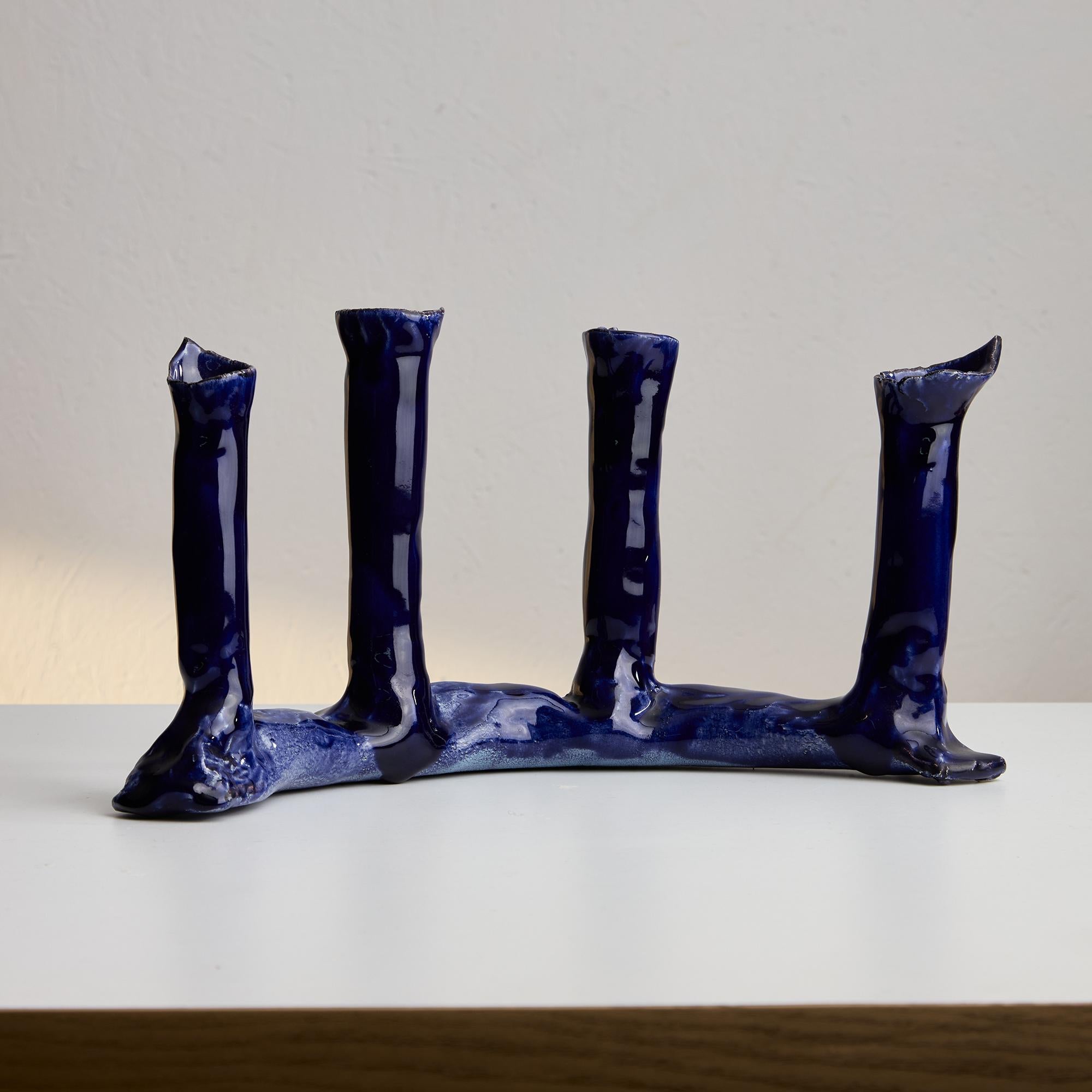 Ceramica Set di portacandele in ceramica blu indaco in vendita