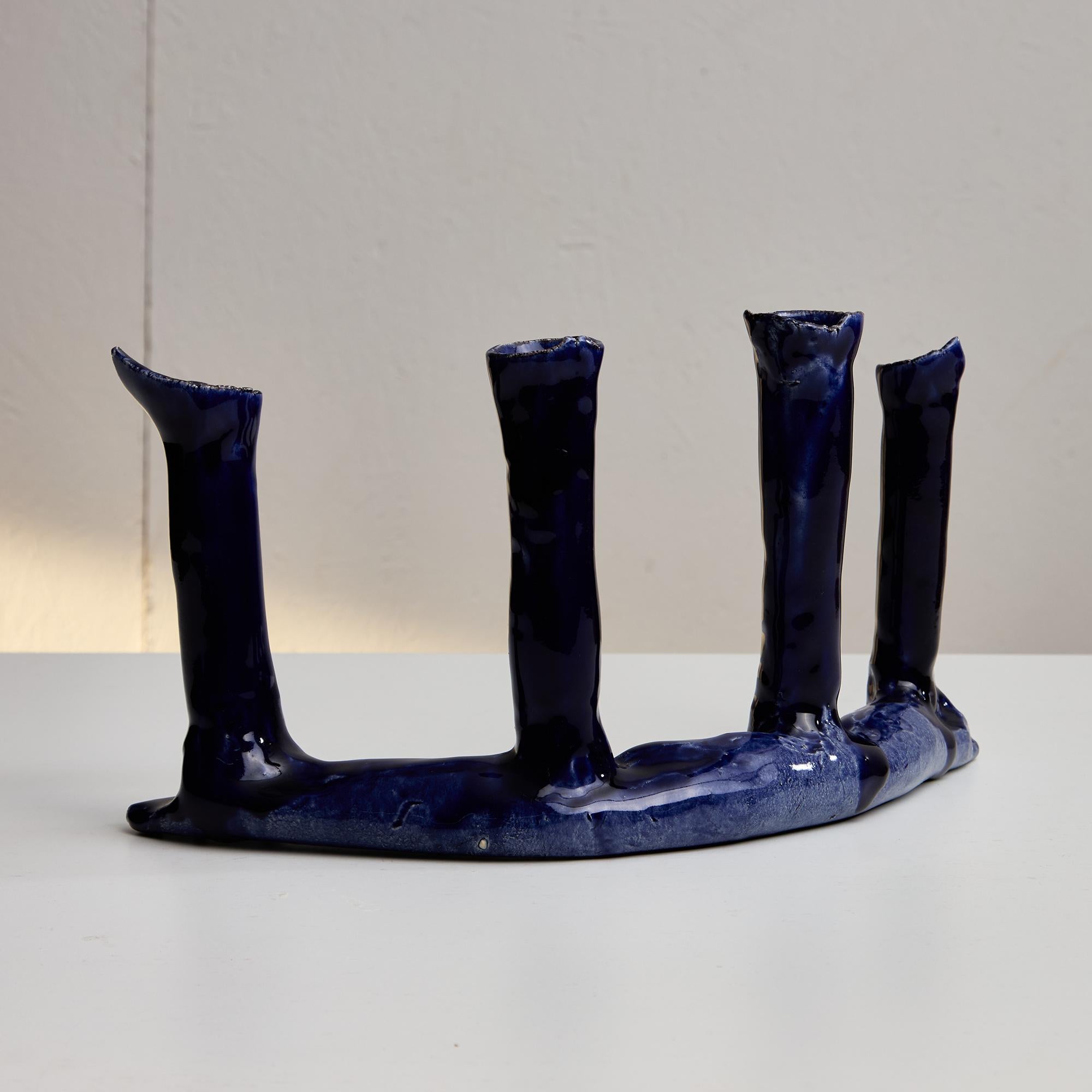 Set di portacandele in ceramica blu indaco in vendita 1