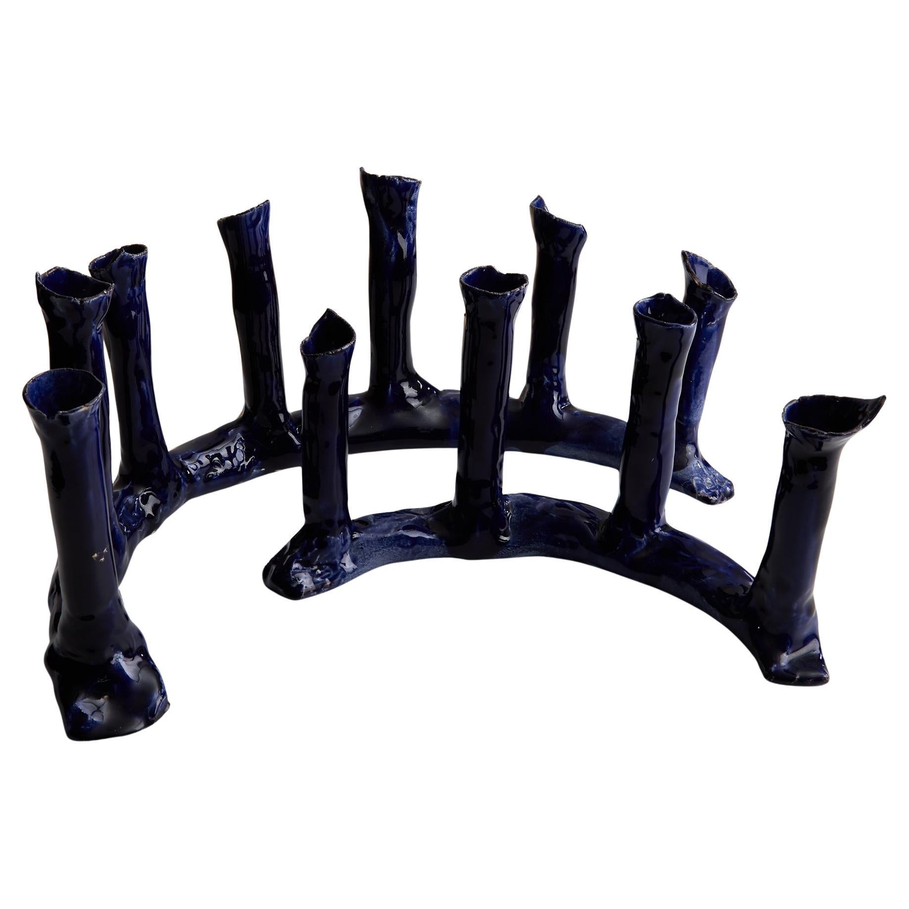 Indigo Blue Ceramic Candle Holder Set