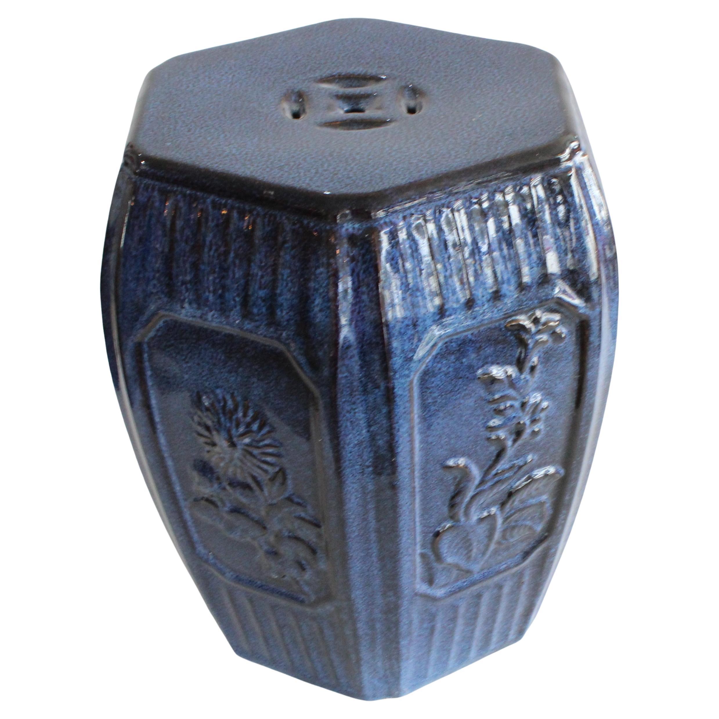 This stylish and chic Hollywood Regency style garden seat will make a subtle statement with its form and indigo blue glazed finish.

Note: We have a total of seven of these pieces available for purchase.