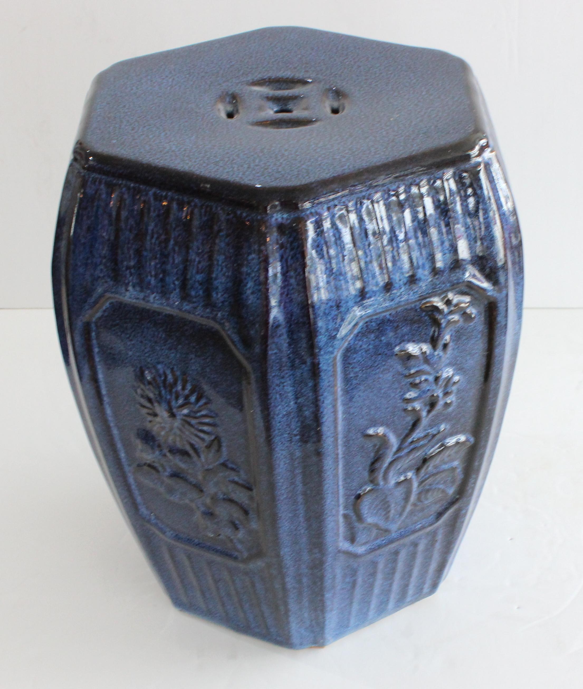 Hollywood Regency Indigo Blue Glazed Garden Seat