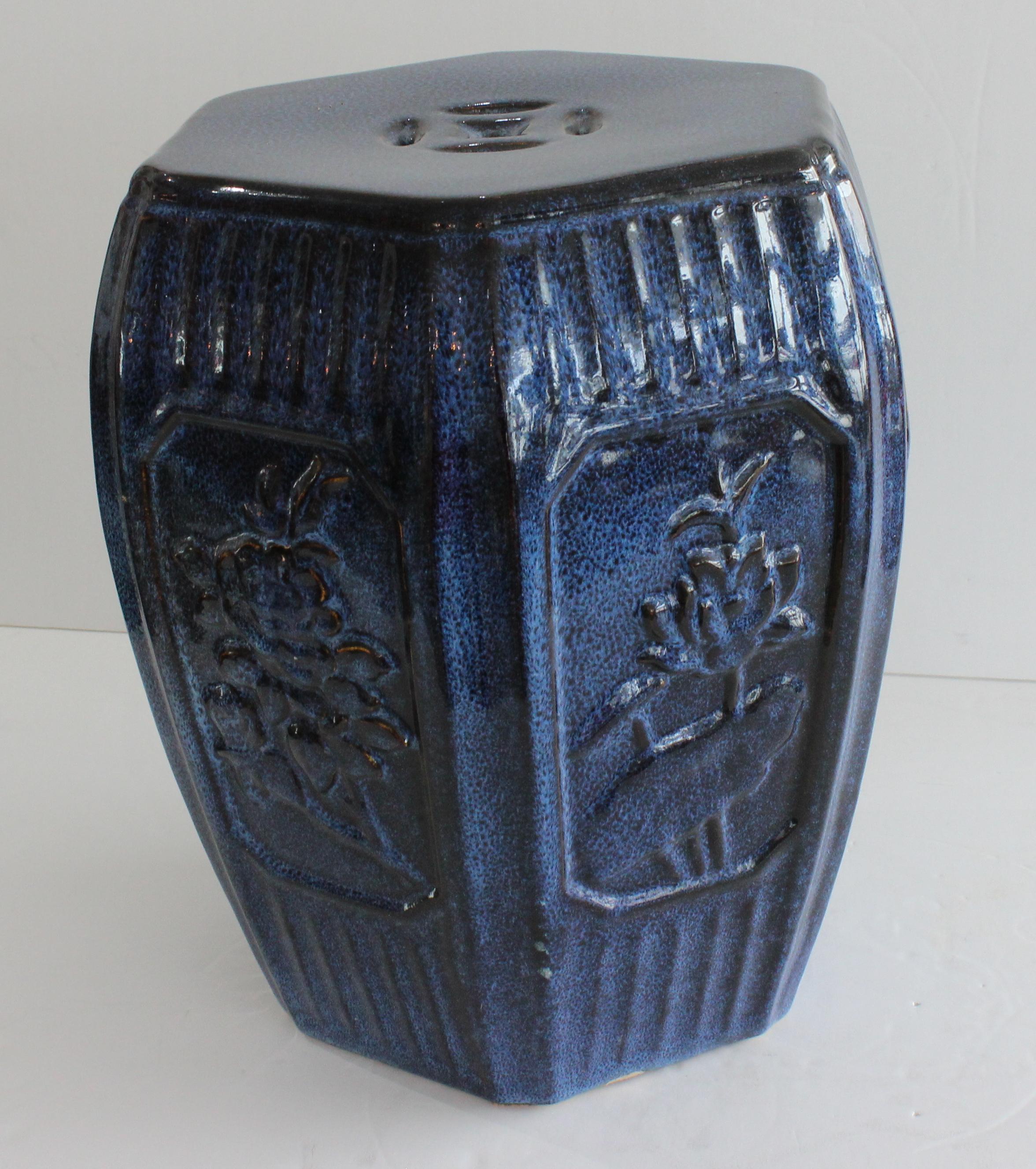 Indigo Blue Glazed Garden Seat In Good Condition In West Palm Beach, FL