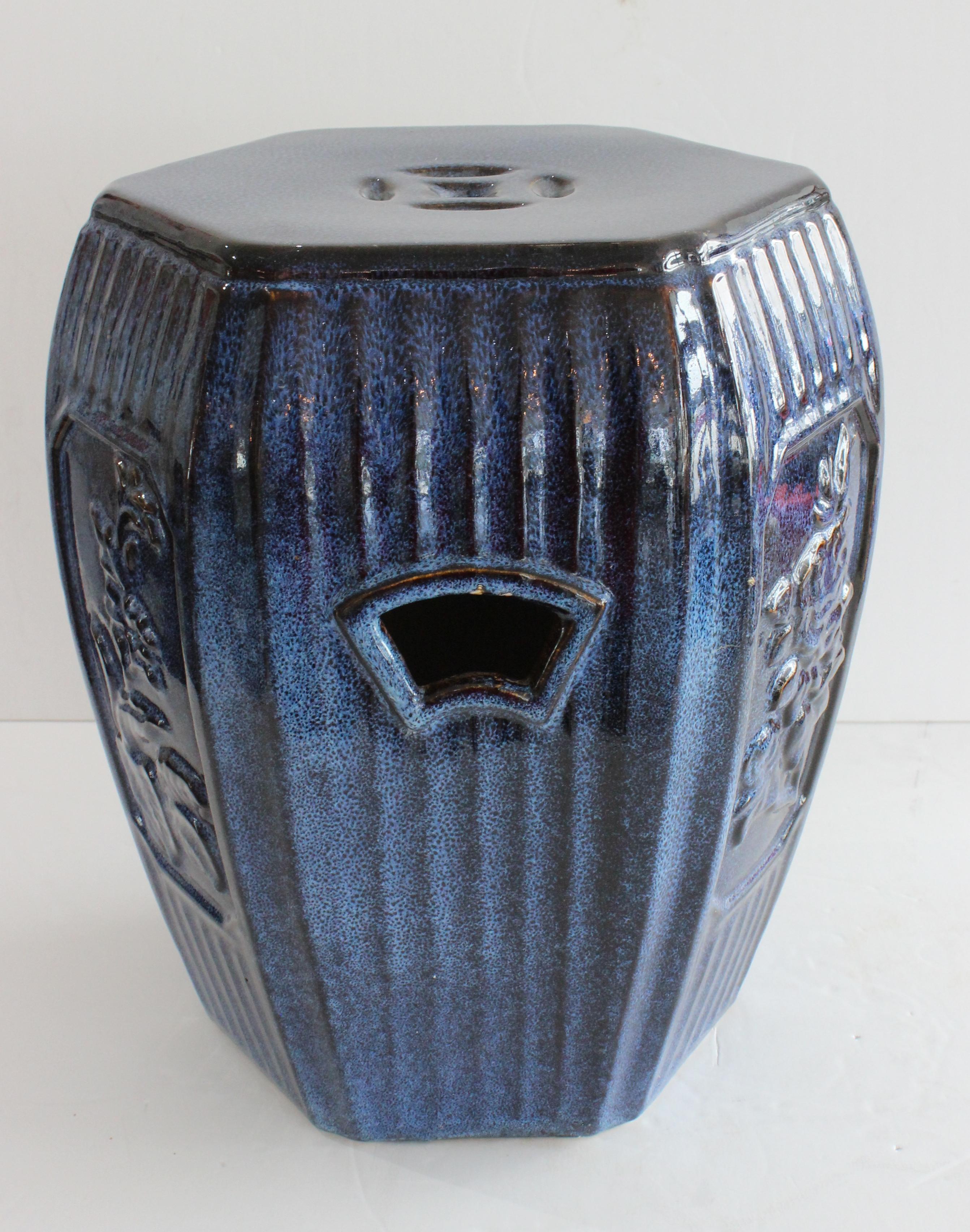 Pottery Indigo Blue Glazed Garden Seat