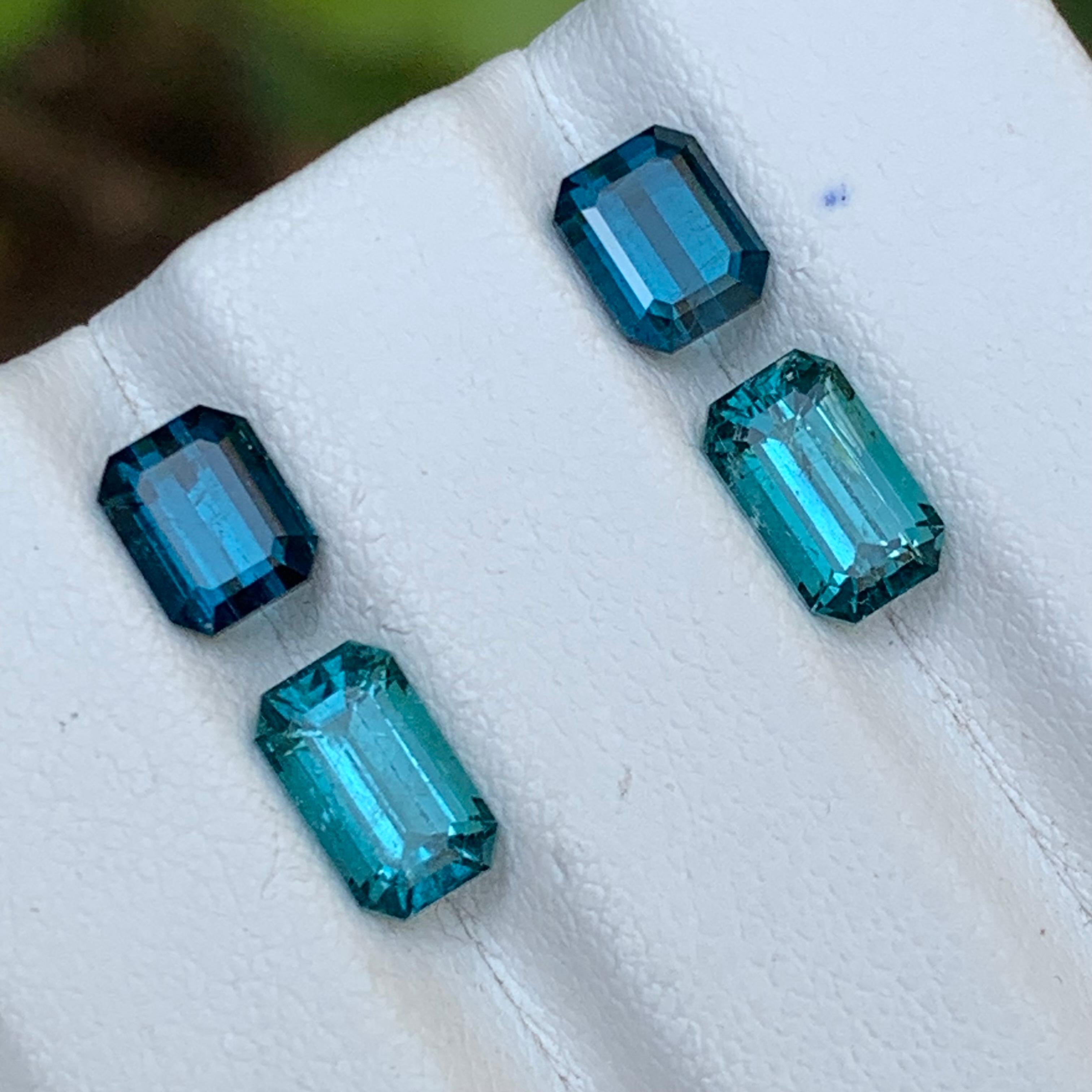 Indigo Blue & Indicolite Natural Tourmaline Loose Gemstones Pairs 4.55Ct-Jewelry Corte esmeralda en venta