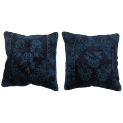 Indigo Blue Pair of 19th Century Rug Pillows