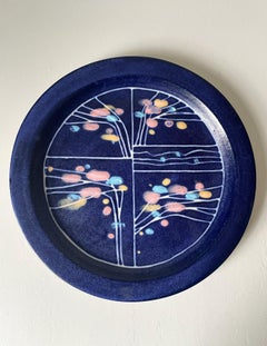 Indigo Blue, Pastel Organic Modern Ceramic Art Wall Plate, Denmark