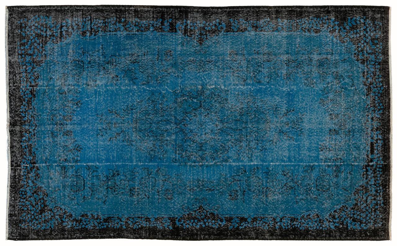 Modern 6.2x9.4 ft Indigo Blue Vintage Area Rug, Hand-Knotted Baroque Design Carpet For Sale