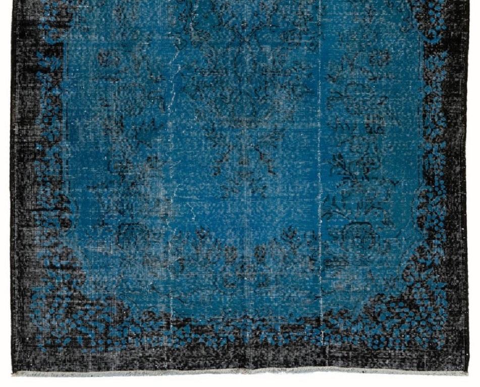 Turkish 6.2x9.4 ft Indigo Blue Vintage Area Rug, Hand-Knotted Baroque Design Carpet For Sale