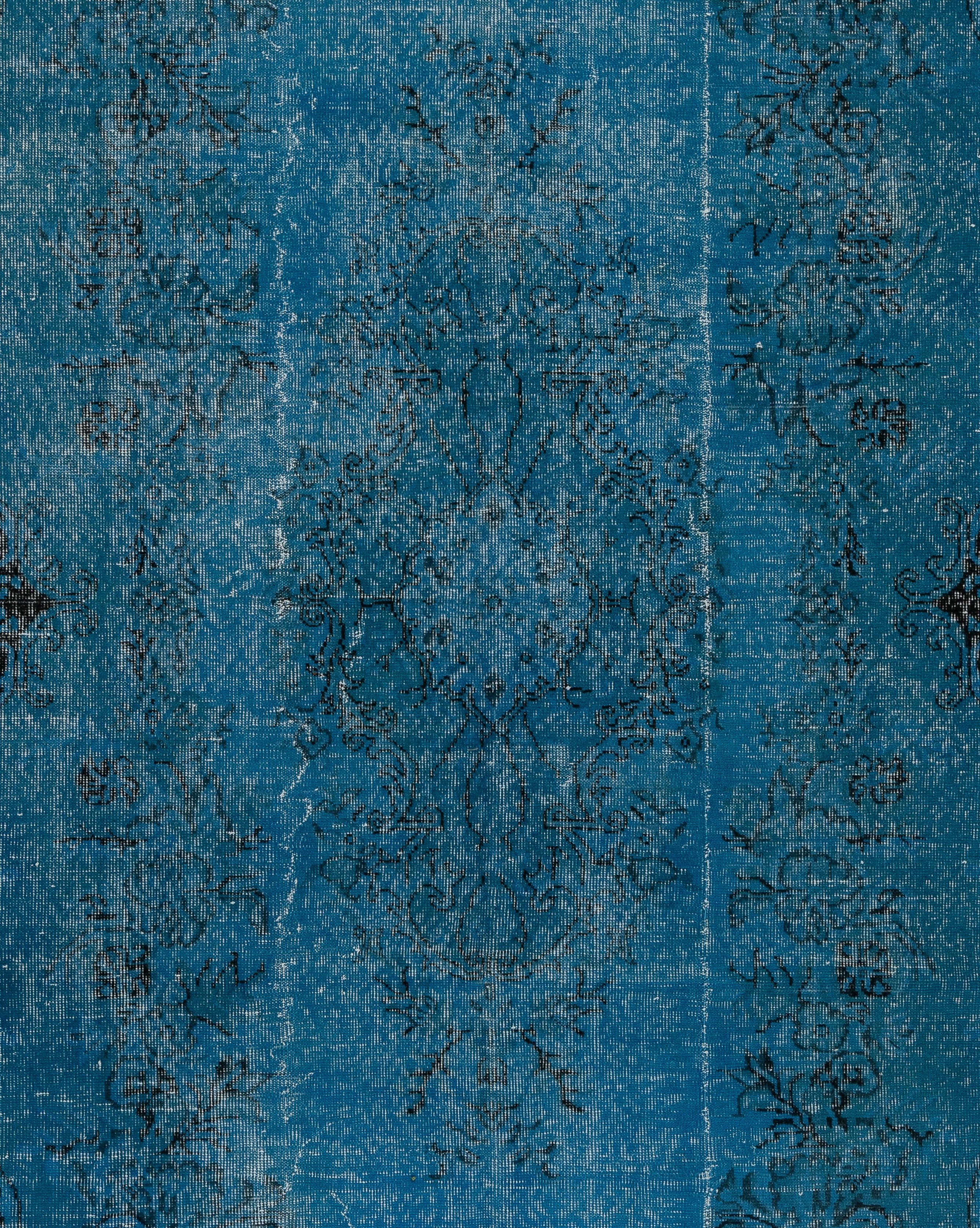Cotton 6.2x9.4 ft Indigo Blue Vintage Area Rug, Hand-Knotted Baroque Design Carpet For Sale
