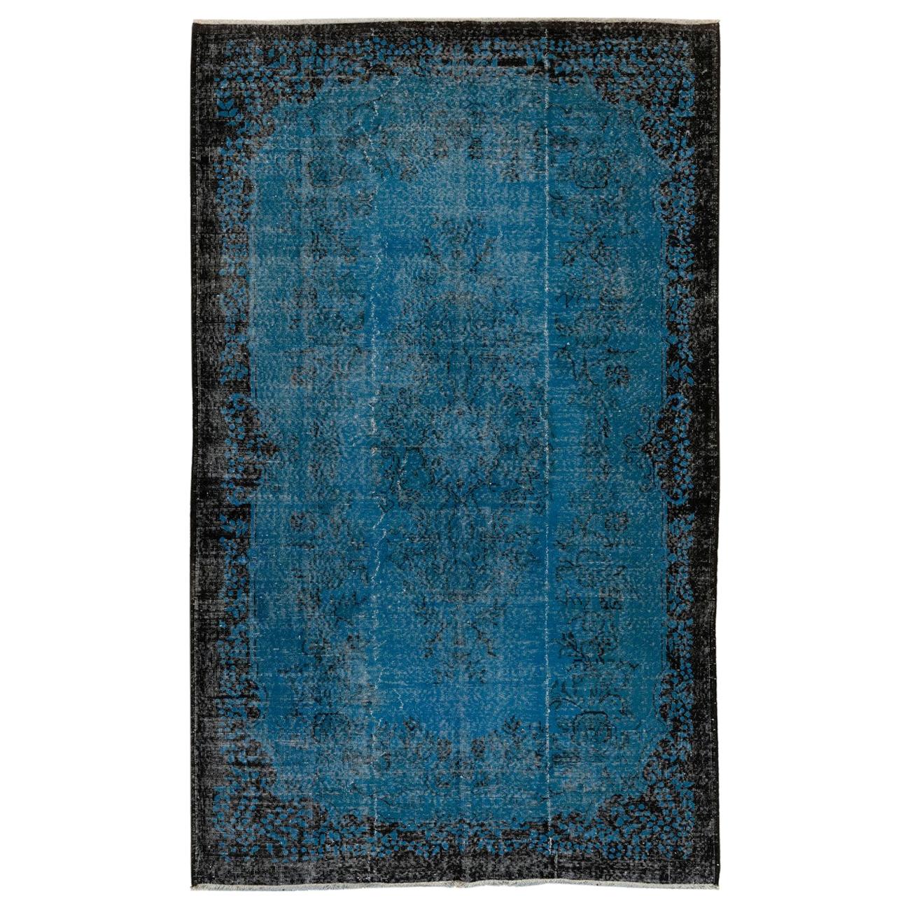 6.2x9.4 ft Indigo Blue Vintage Area Rug, Hand-Knotted Baroque Design Carpet For Sale