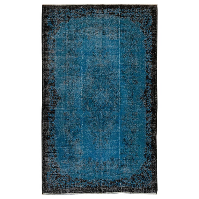 6.2x9.4 ft Indigo Blue Vintage Area Rug, Hand-Knotted Baroque Design ...