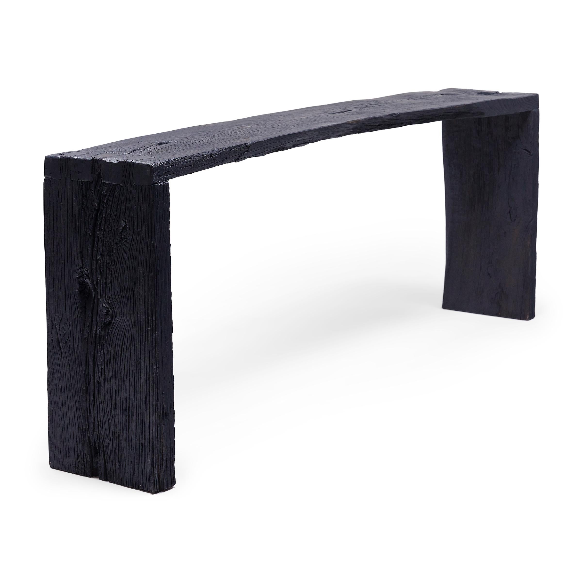 Chinese Indigo Blue Reclaimed Elm Waterfall Table For Sale