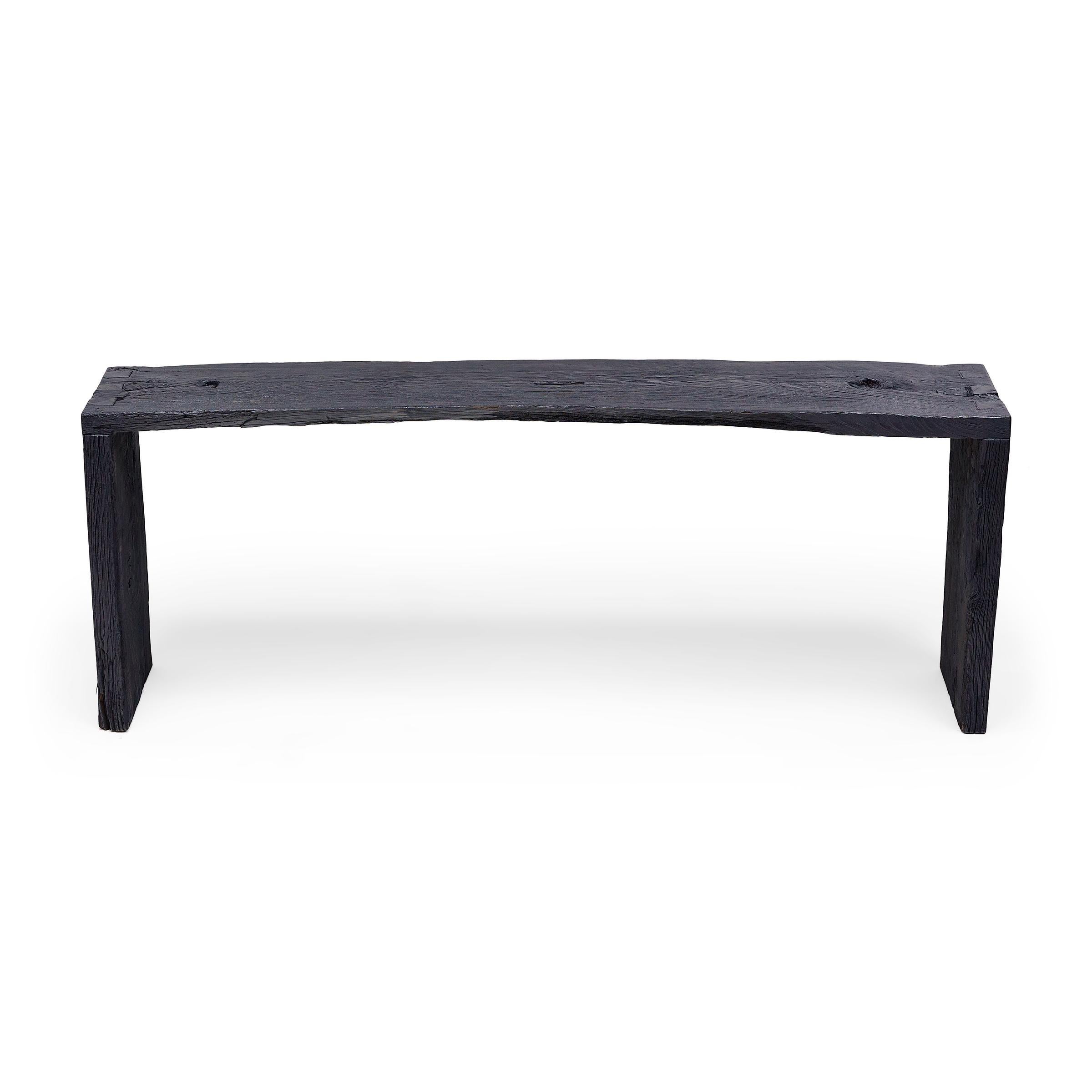 Stained Indigo Blue Reclaimed Elm Waterfall Table For Sale