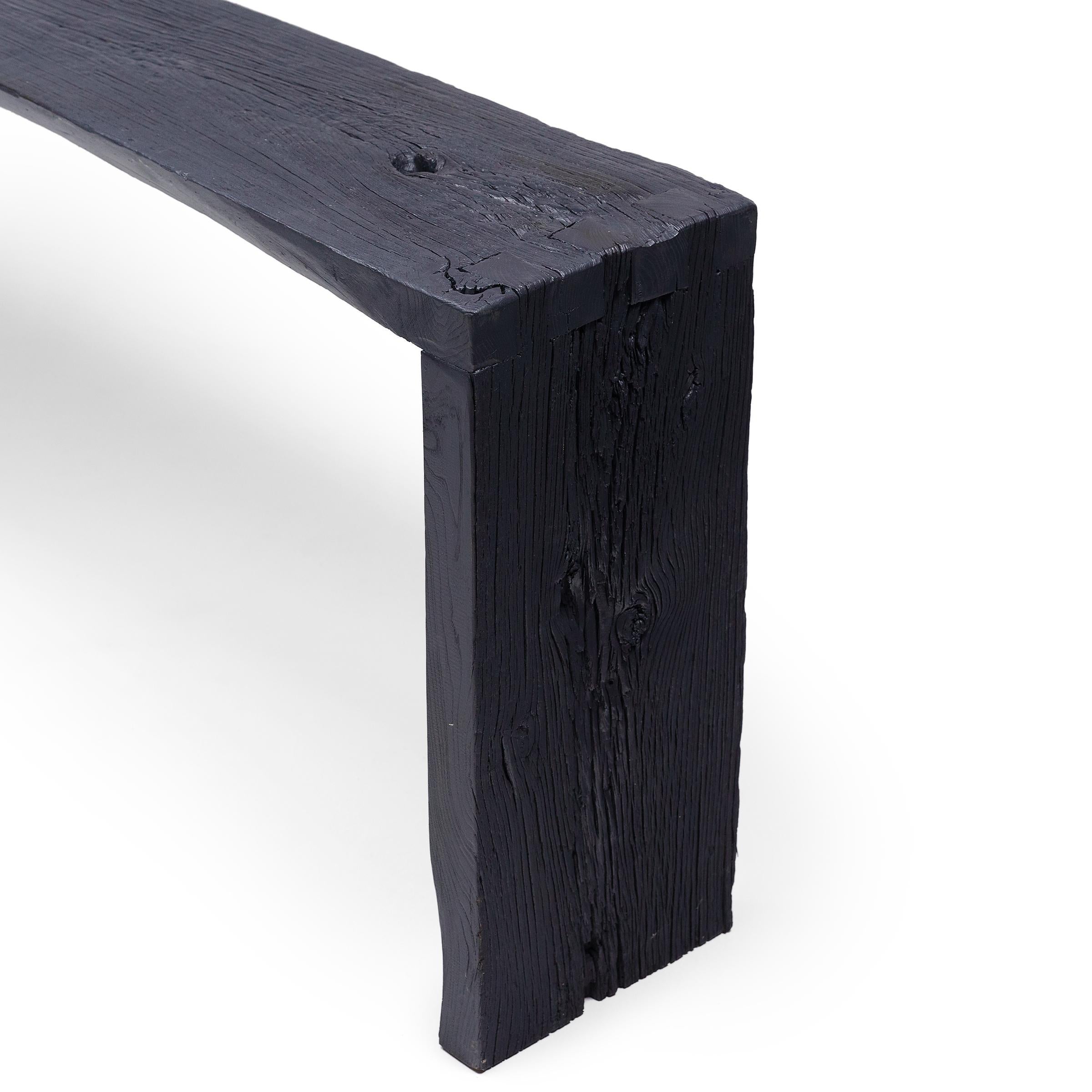 Indigo Blue Reclaimed Elm Waterfall Table In Good Condition For Sale In Chicago, IL