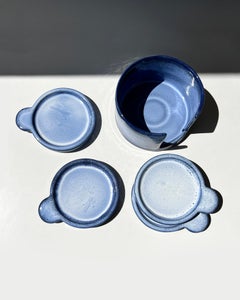 Indigo Blue Tapas Plate Set - Set of 4 handmade stoneware plates and stand