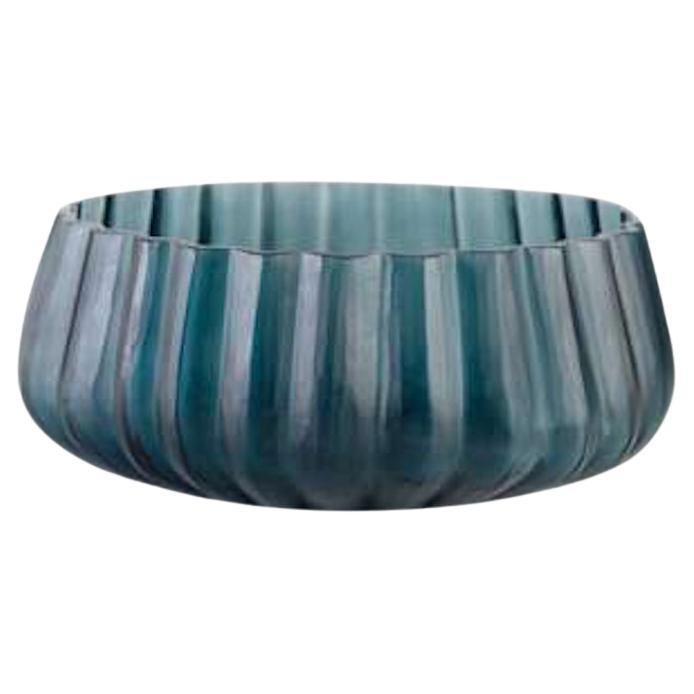Indigo Blue Vertical Rib Glass Bowl, Romania, Contemporary